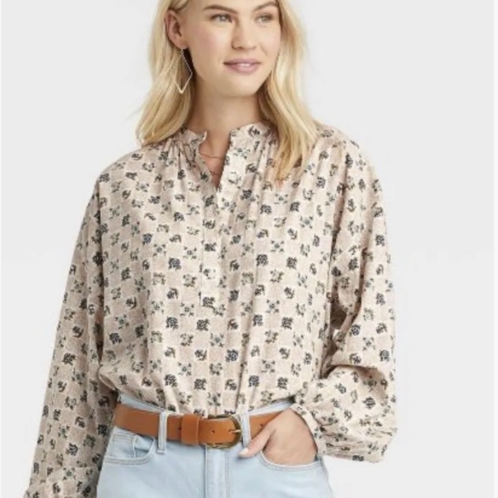 Universal thread balloon sleeve womens blouse xl
